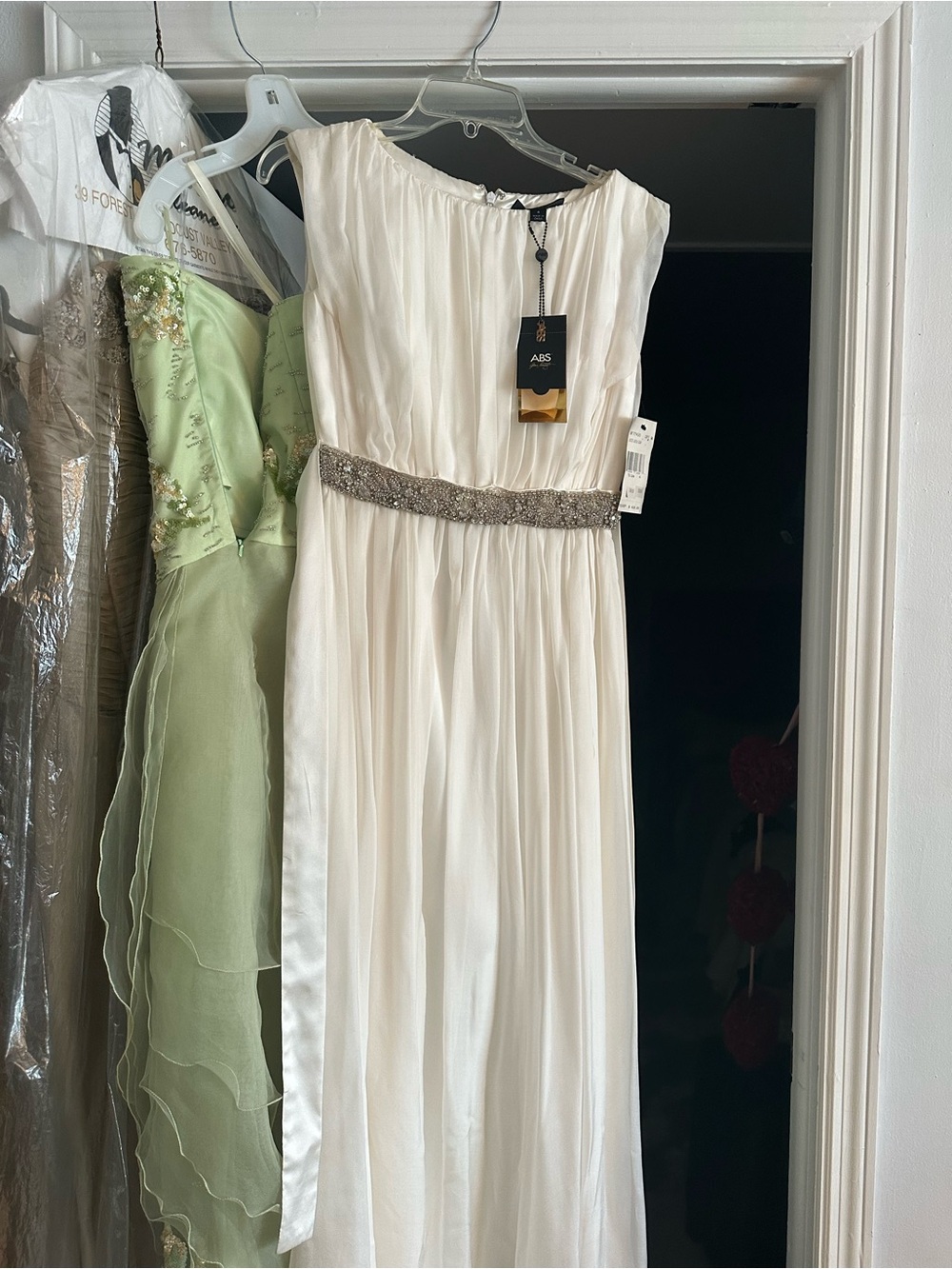 ABS Allen Schwartz Ivory-White Beaded Waist Girls' Formal Gown